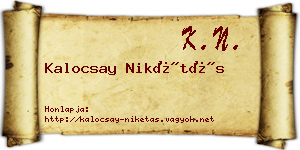 Kalocsay Nikétás névjegykártya